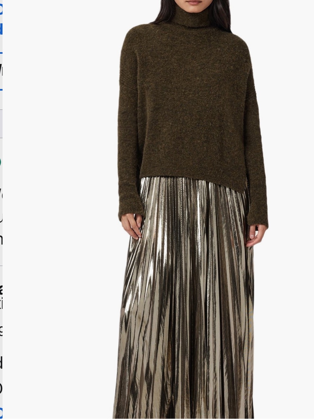 All Saints Spark two piece sweater and  Metallic Pleated Maxi Skirt - Silver